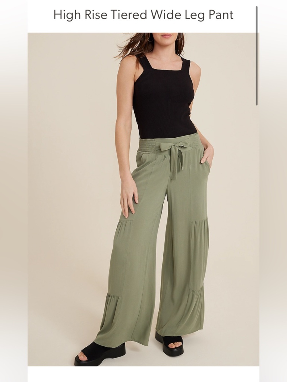 Maurices High-Rise Tiered Wide-Leg Pants in Olive- regular length